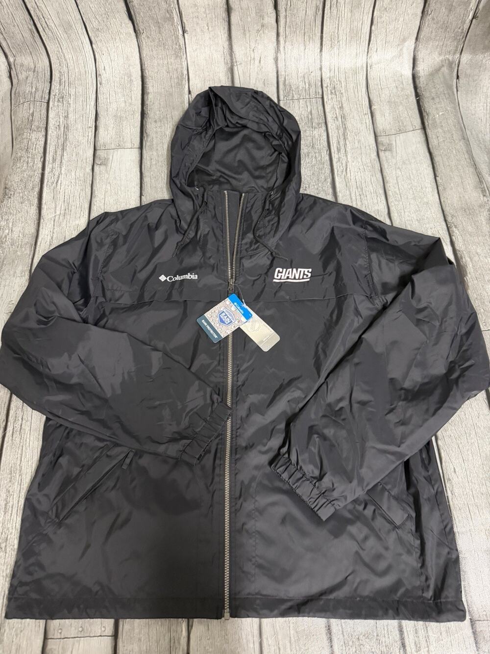 NWT Men’s Columbia New York Giants Lined Rain Jacket XL Black Hood Lightweight